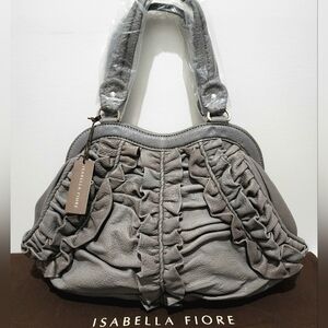 Isabella Fiore Frnch Twist Austin Gray Leather Bag